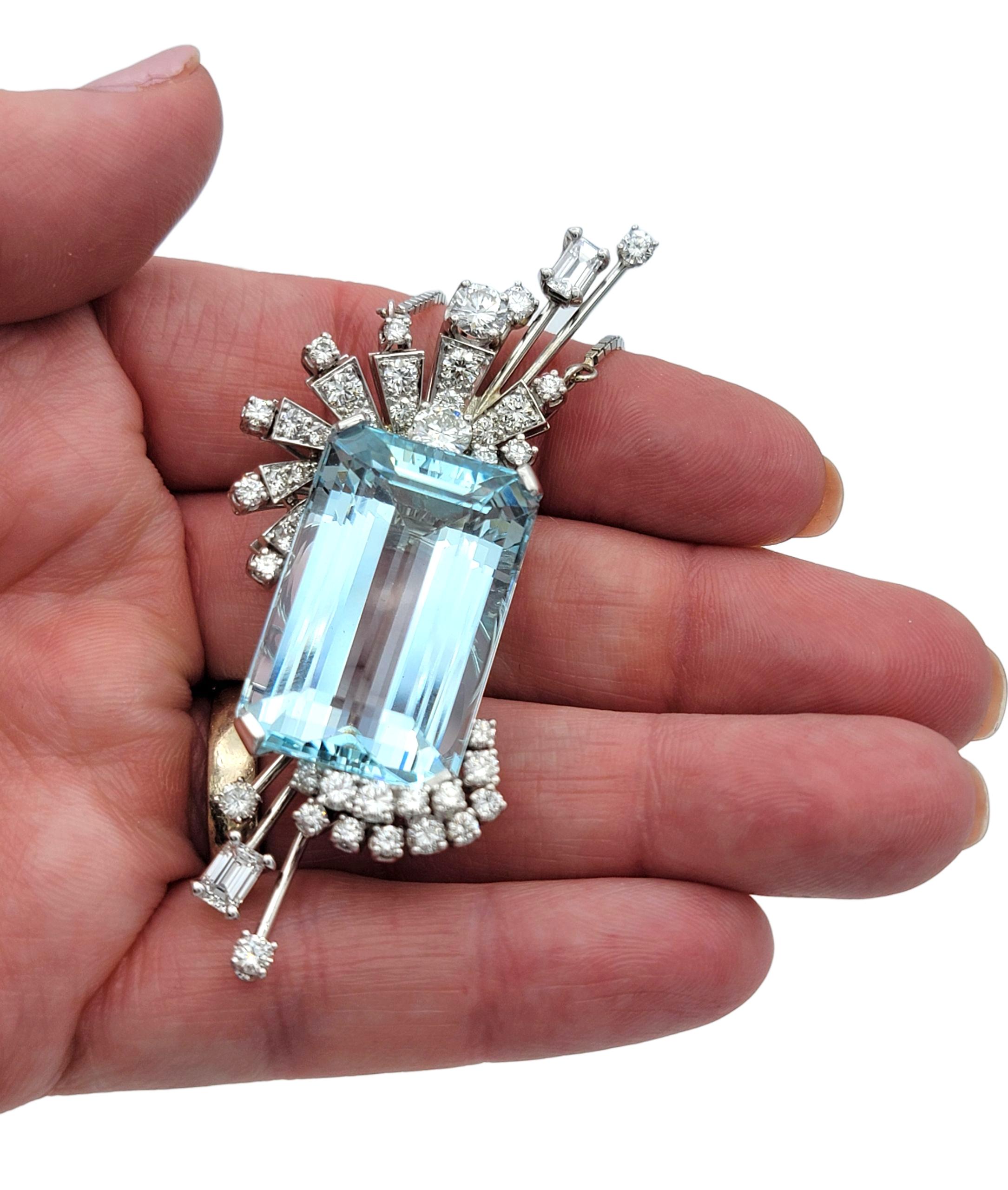 34,53 Karat Smaragdschliff Aquamarin-Anhänger Halskette mit Diamanten 14 Karat Gold im Angebot 5