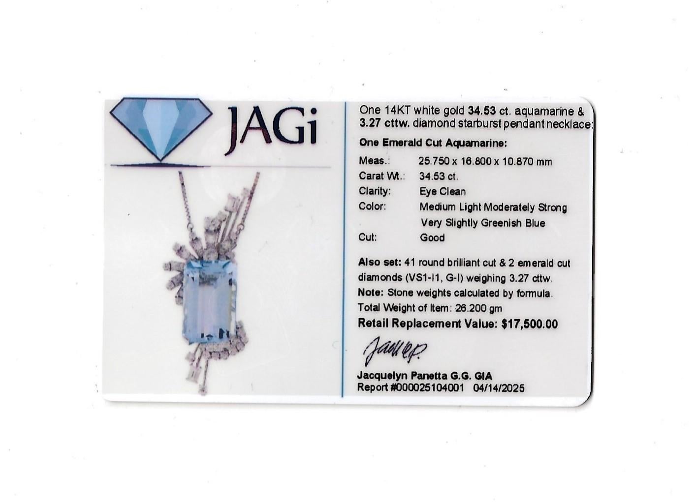 34,53 Karat Smaragdschliff Aquamarin-Anhänger Halskette mit Diamanten 14 Karat Gold im Angebot 7