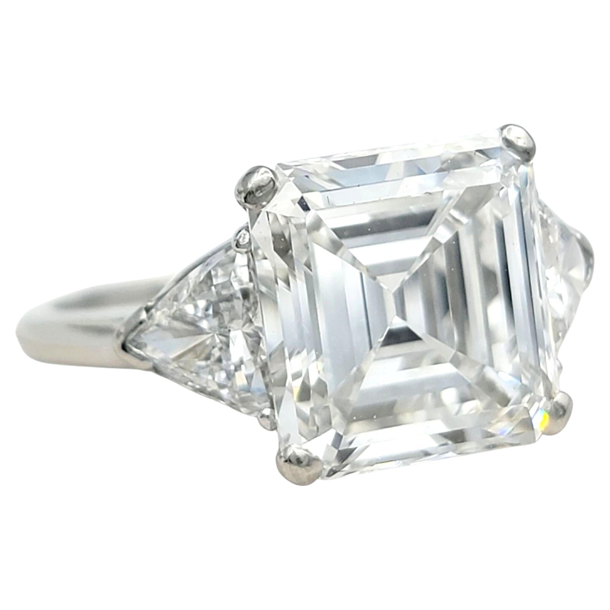 Vintage Cartier 5.36 Carats Total Square Emerald Cut 3-Stone Engagement Ring For Sale