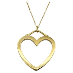 Vintage Tiffany & Co. Large Open Heart Pendant Necklace 18 Karat Yellow Gold