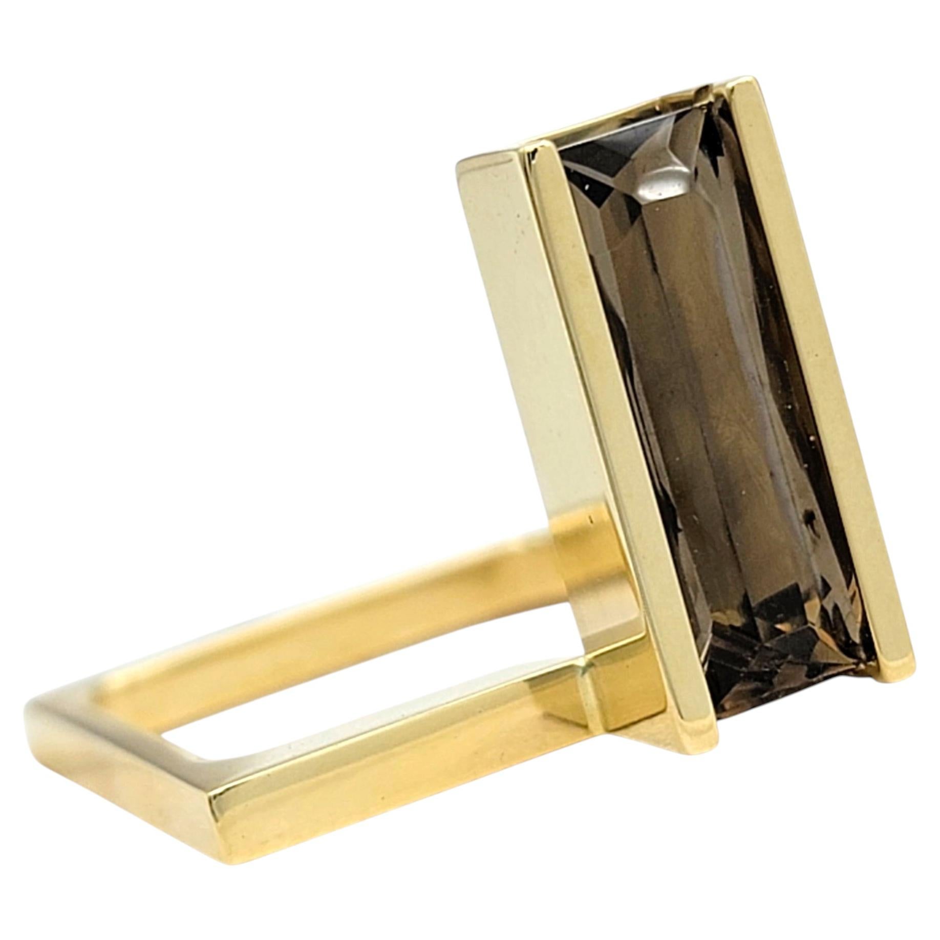 Robert Trisko Radiant Cut Smoky Quartz Modernist Ring in 14 Karat Yellow Gold