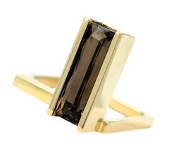 Robert Trisko Radiant Cut Smoky Quartz Modernist Ring in 14 Karat Yellow Gold