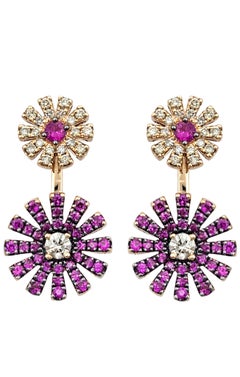 Boucles d'oreilles « Flower » convertibles Le Vian Passion, avec rubis et diamants nude, en or rose 14 carats