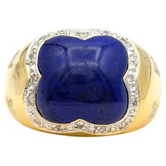 Breiter Vierpass-Ring aus Lapislazuli mit Diamanten in 18-Karat-Gelbgold