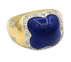 Breiter Vierpass-Ring aus Lapislazuli mit Diamanten in 18-Karat-Gelbgold