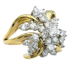 Round Diamond Cluster Split Shank Cocktail Ring in Two-Tone 18 Karat Gold