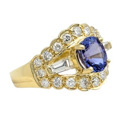 Tanzanite and Diamond Scalloped Edge Cut Out Band Ring in 14 Karat Yellow Gold