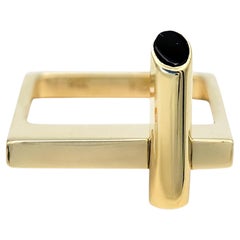 Robert Trisko Squared Modernist Band Ring with Onyx in 14 Karat Yellow Gold