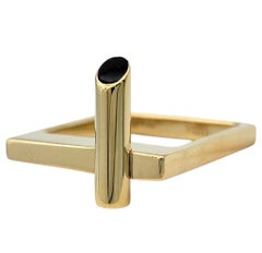 Robert Trisko Squared Modernist Band Ring with Onyx in 14 Karat Yellow Gold
