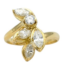 Multi Diamond Floral Spray Motif Cluster Ring in 18 Karat Yellow Gold