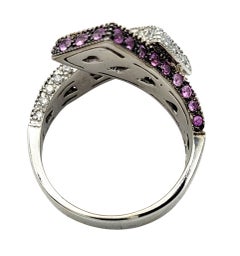 Pavé Pink Sapphire and Diamond Bypass Style Band Ring in 18 Karat White Gold