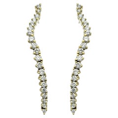 Jose Hess Contoured Round Diamond Drop Earrings in 14 Karat Yellow Gold