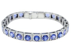 11.75 Carat Total Round Cut Tanzanite Link Bracelet in 18 Karat White Gold