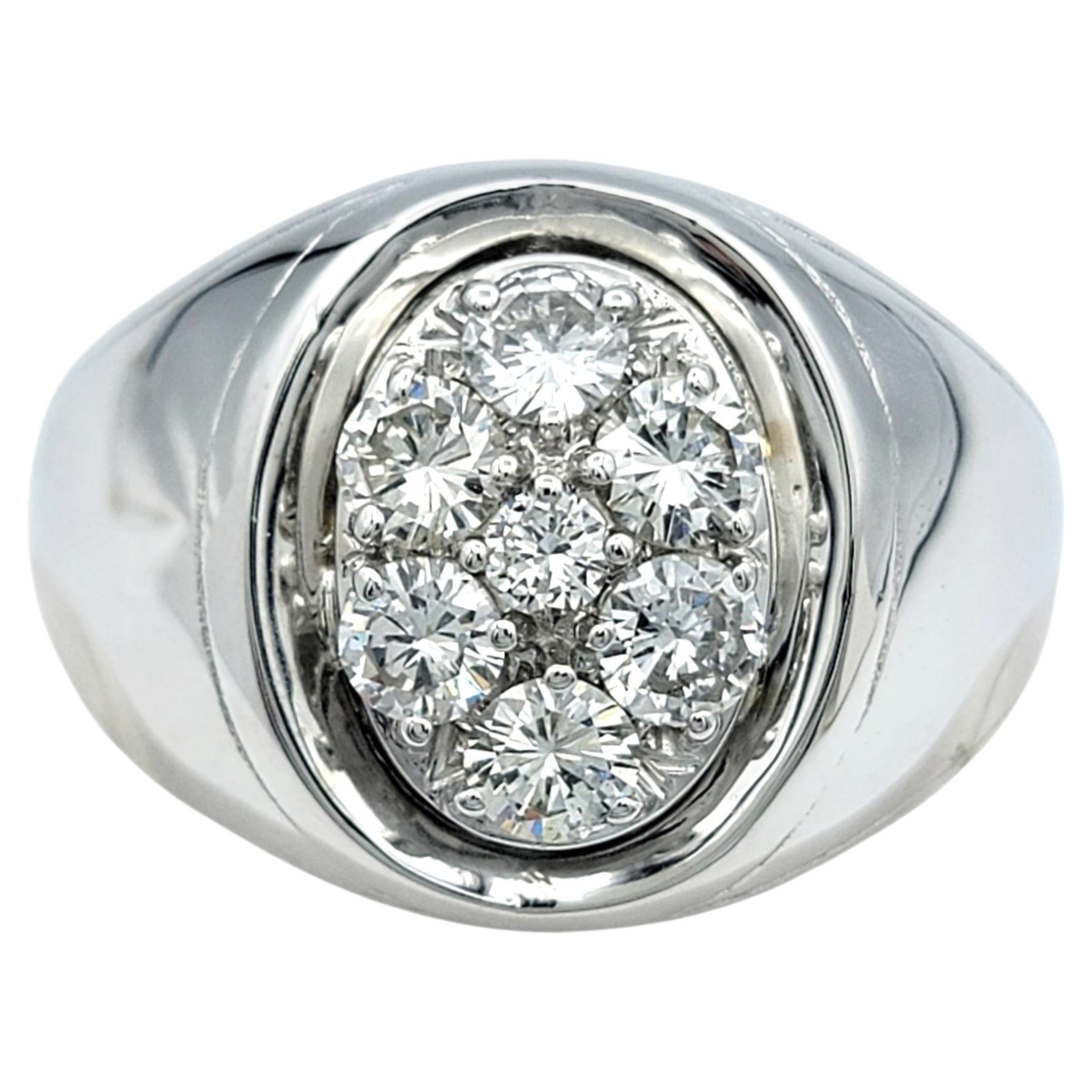 Mens Round Diamond Cluster Band Ring 14 Karat White Gold, Size 14.5