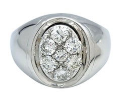 Mens Round Diamond Cluster Band Ring 14 Karat White Gold, Size 14.5