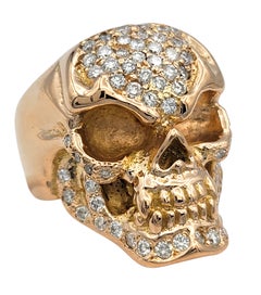 Room 101 Carved Skull Ring with Diamonds in 18 Karat Rose Gold