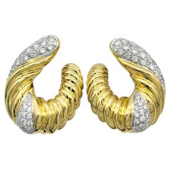 Pavé Diamond Shrimp Style Convertible Earrings in Two Tone 18 Karat Gold