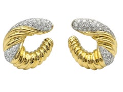Pavé Diamond Shrimp Style Convertible Earrings in Two Tone 18 Karat Gold