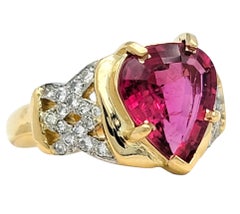 Pear Cut Pink Tourmaline & Pavé Diamond Lattice Band Ring in 18 Karat Gold
