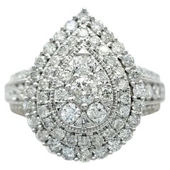 Pear Shaped Round Diamond Double Halo Cluster Ring in 10 Karat White Gold