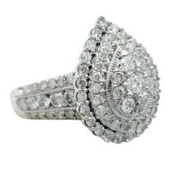 Pear Shaped Round Diamond Double Halo Cluster Ring in 10 Karat White Gold
