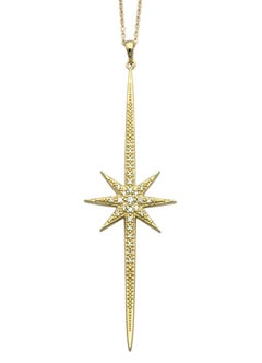 Mizuki Elongated Starburst Pendant Necklace with Diamonds 14 Karat Yellow Gold