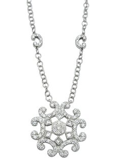 Charriol Pavé Diamond Snowflake Pendant Necklace in 18 Karat White Gold