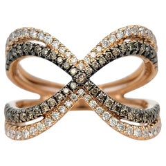 Effy Pavé Brown and White Diamond Crossover Band Ring in 14 Karat Rose Gold