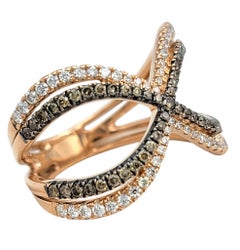 Effy Pavé Brown and White Diamond Crossover Band Ring in 14 Karat Rose Gold