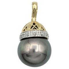 South Sea Pearl Enhancer Pendant with Diamonds in 14 Karat Yellow Gold