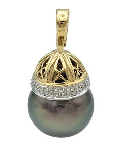 South Sea Pearl Enhancer Pendant with Diamonds in 14 Karat Yellow Gold