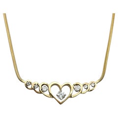 Graduated Open Heart Snake Chain Necklace with Diamonds in 14 Karat Yellow Gold
