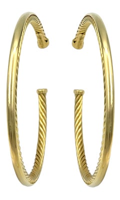 David Yurman Large Twisted Cable Hoop Earrings in 18 Karat Yellow Gold