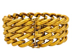 Vintage Buccellati Woven Wide Link Bracelet in Brushed 18 Karat Yellow Gold