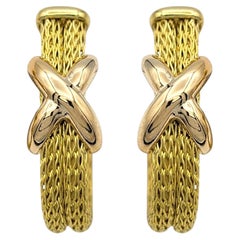 Roberto Coin Crossover X Omega Back J-Hoop Earrings in 18 Karat Yellow Gold