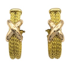 Roberto Coin Crossover X Omega Back J-Hoop Earrings in 18 Karat Yellow Gold
