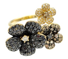 Effy Black, Brown & White Pavé Diamond Flower Cocktail Ring 14 Karat Yellow Gold