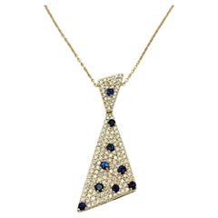 Sonia B Pavé Diamond & Blue Sapphire Drop Pendant Necklace 14 Karat Yellow Gold