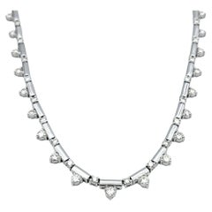 Graduated Round Diamond Bar Link Collar Necklace in 18 Karat White Gold
