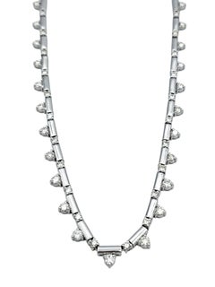 Graduated Round Diamond Bar Link Collar Necklace in 18 Karat White Gold
