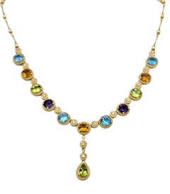 Collier Effy à maillons circulaires pendants, orné de pierres précieuses multicolores et de diamants, en or 14 carats