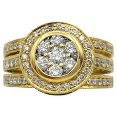 Multi Row Cluster Diamond Halo Split Shank Band Ring in 18 Karat Yellow Gold