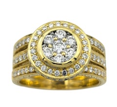 Multi Row Cluster Diamond Halo Split Shank Band Ring in 18 Karat Yellow Gold