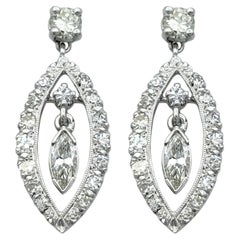Marquise Shaped Diamond Pendulum Drop Earrings in 14 Karat White Gold