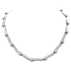 Curved Pavé Bar Link Diamond Station Collar Necklace in 18 Karat White Gold