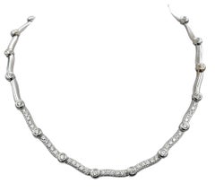 Curved Pavé Bar Link Diamond Station Collar Necklace in 18 Karat White Gold
