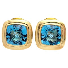 Orecchini David Yurman Albion con topazio blu taglio a cuscino in oro giallo 18 carati
