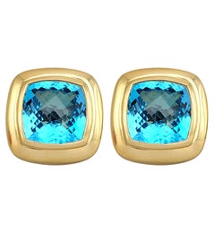 Orecchini David Yurman Albion con topazio blu taglio a cuscino in oro giallo 18 carati