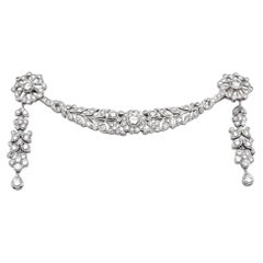 Diamond Botanical Festoon Design Brooch with Milgrain in 14 Karat White Gold