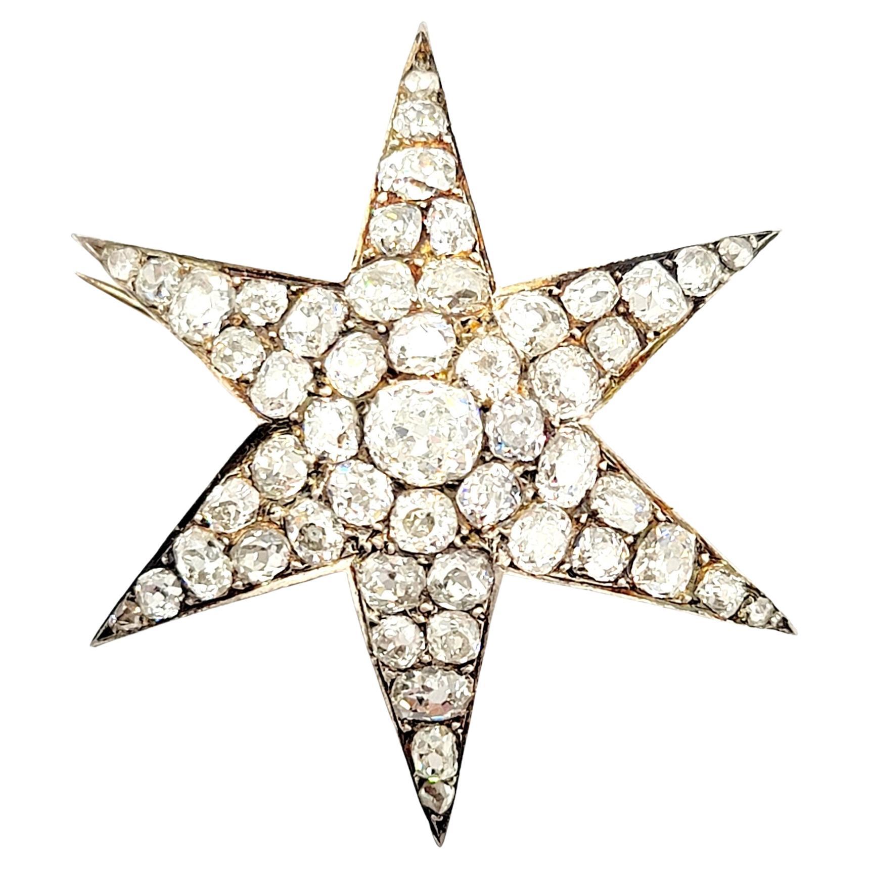 Custom Handmade Victorian 7.05 CTW Diamond Star Brooch / Pendant Gold & Sterling